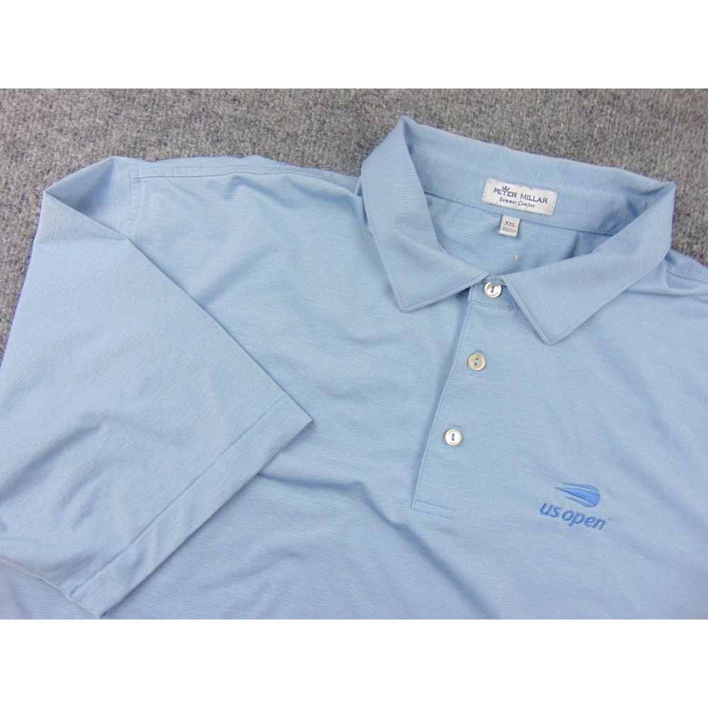 US Open Polo Shirt Mens 2XL Peter Millar Blue Striped Summer Comfort Tennis